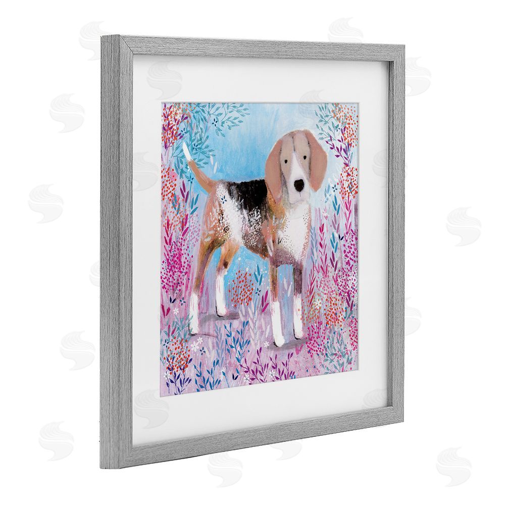 Clare Tupper Hound Dog Soft & Whimsical Gray Framed Print Under Glass with White Mat Wall Art