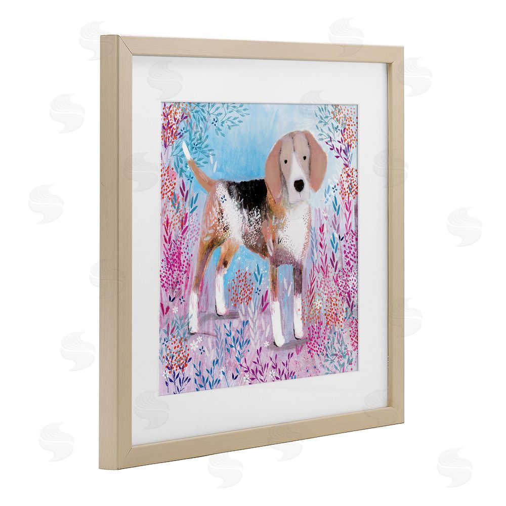 Clare Tupper Hound Dog Soft & Whimsical Birch Framed Print Under Glass with White Mat Wall Art