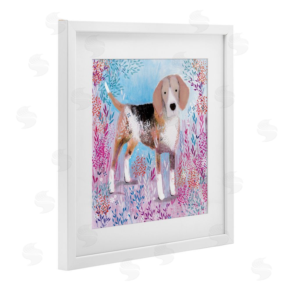 Clare Tupper Hound Dog Soft & Whimsical White Framed Print Under Glass with Mat Wall Art