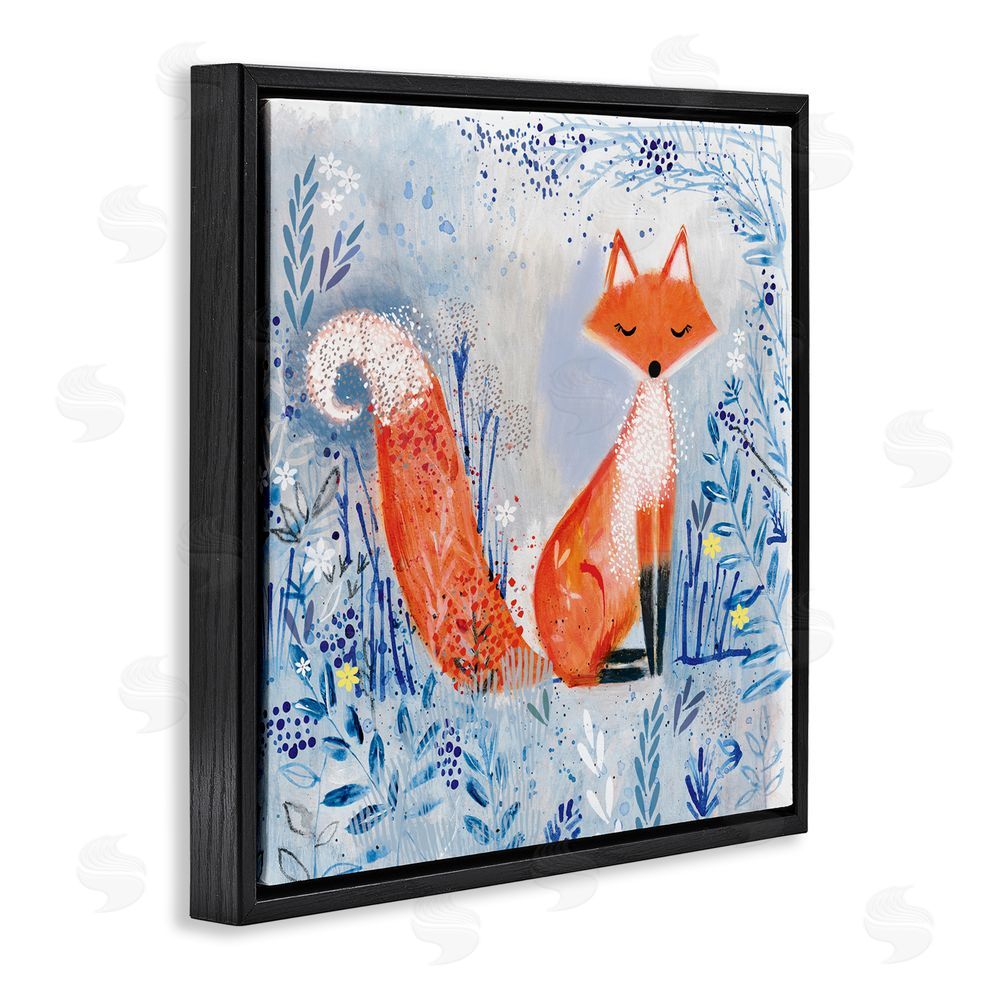 Clare Tupper Whimsical Fox Nature Collage Black Floating Frame Canvas Wall Art Print