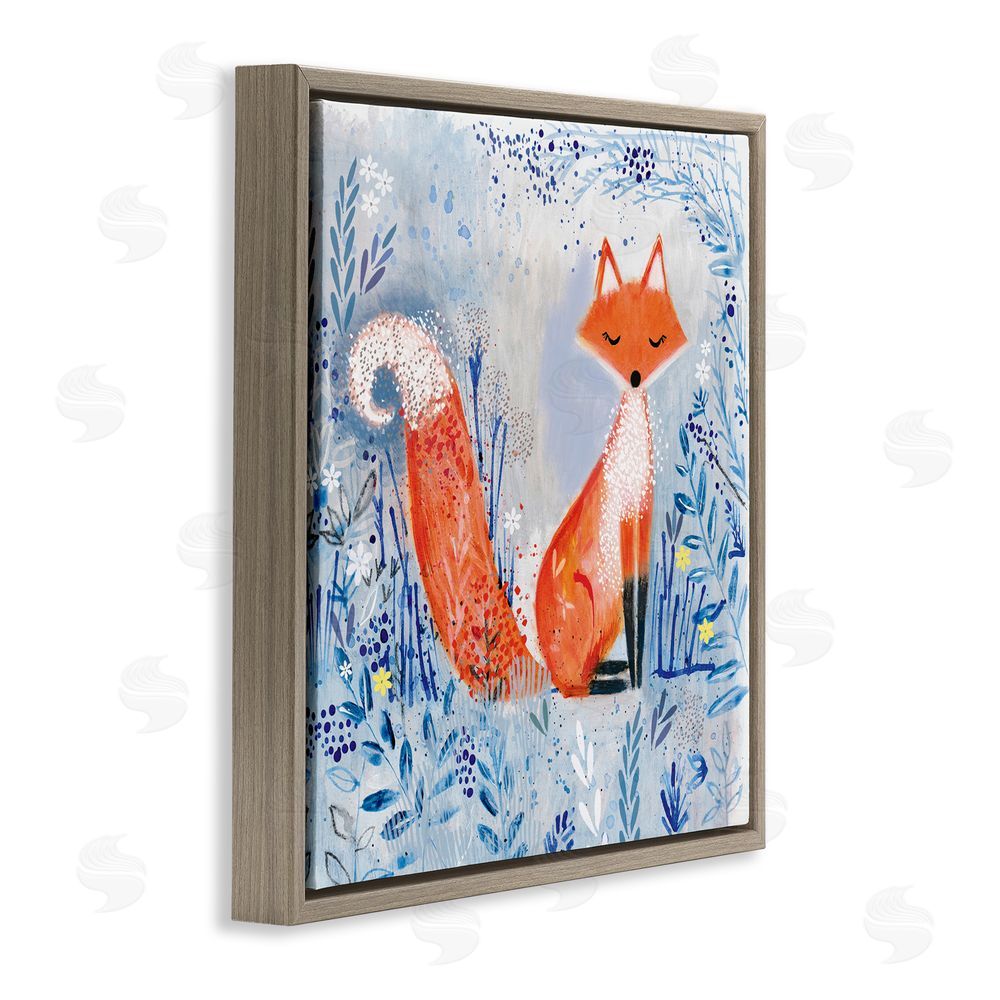 Clare Tupper Whimsical Fox Nature Collage Brown Floating Frame Canvas Wall Art Print