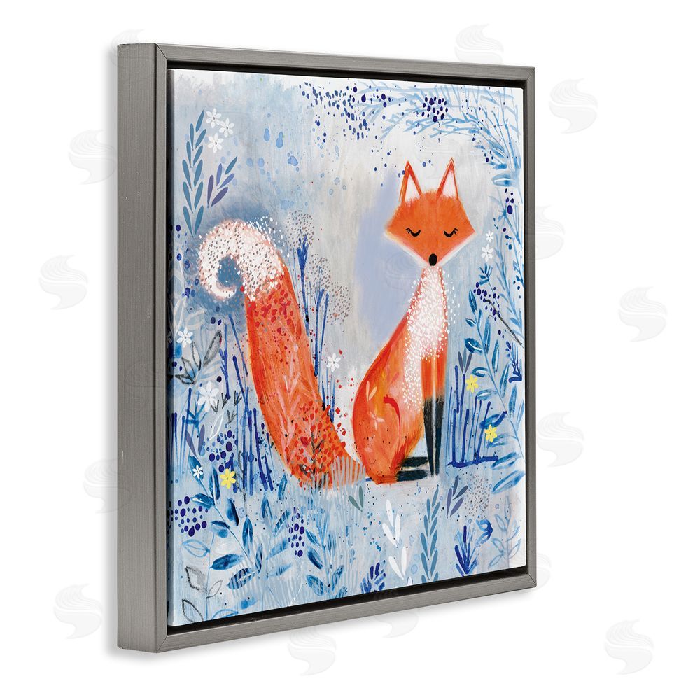 Clare Tupper Whimsical Fox Nature Collage Gray Floating Frame Canvas Wall Art Print