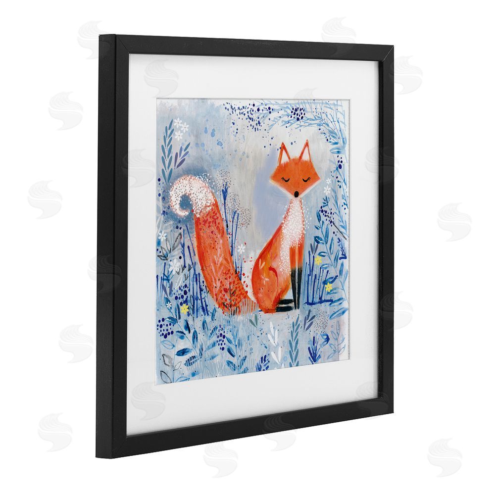Clare Tupper Whimsical Fox Nature Collage Black Framed Print Under Glass with White Mat Wall Art