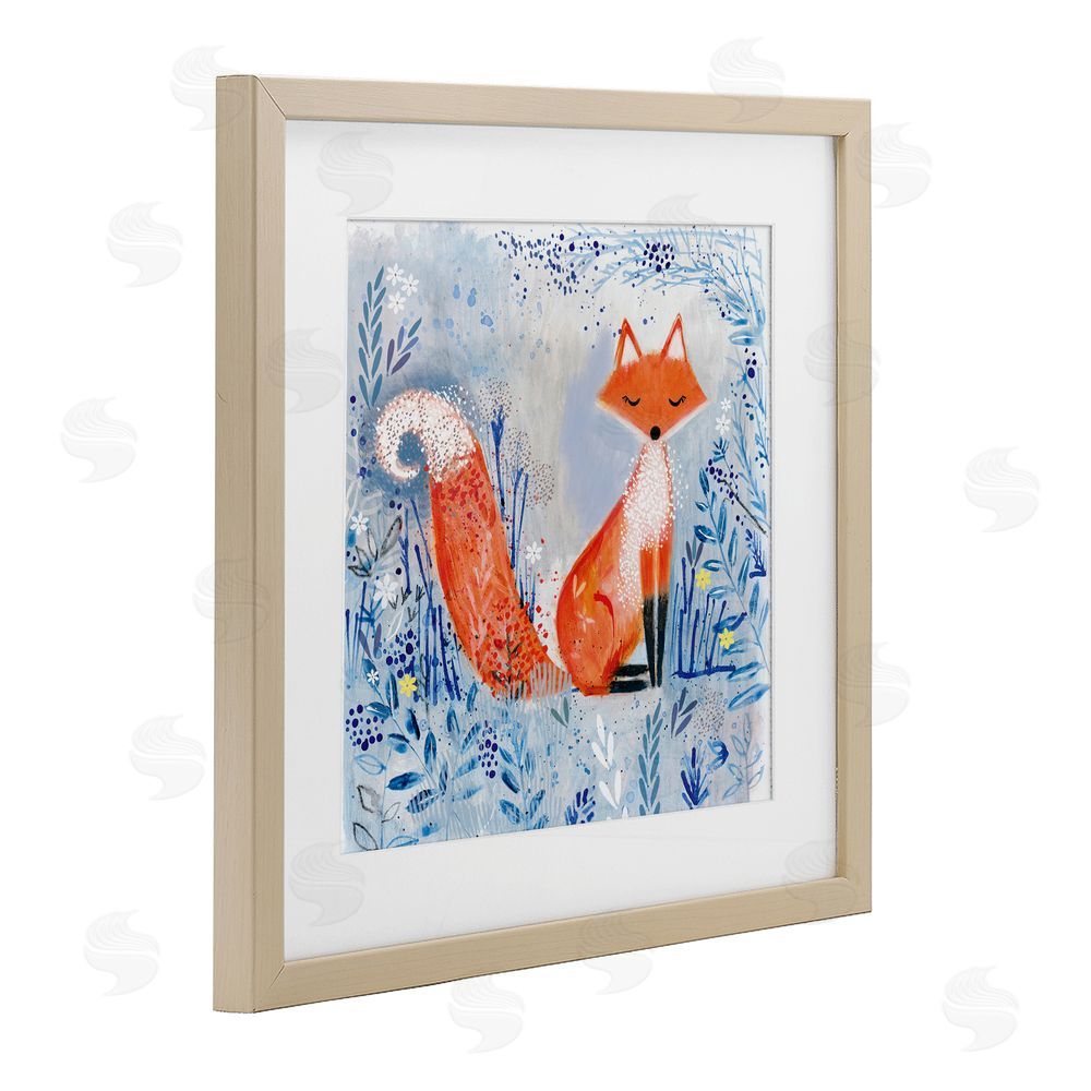 Clare Tupper Whimsical Fox Nature Collage Birch Framed Print Under Glass with White Mat Wall Art