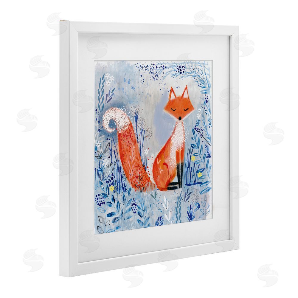 Clare Tupper Whimsical Fox Nature Collage White Framed Print Under Glass with Mat Wall Art