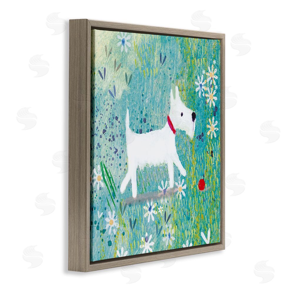 Clare Tupper Little White Scottie Dog Brown Floating Frame Canvas Wall Art Print