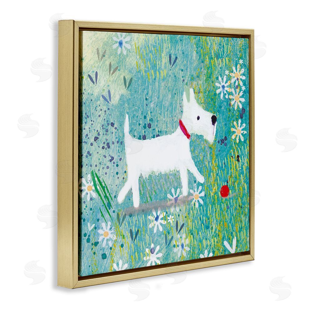 Clare Tupper Little White Scottie Dog Gold Floating Frame Canvas Wall Art Print