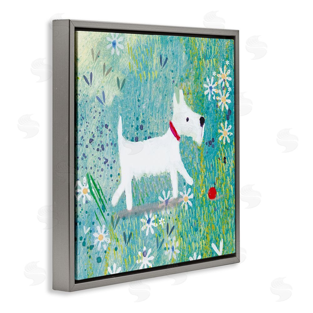 Clare Tupper Little White Scottie Dog Gray Floating Frame Canvas Wall Art Print