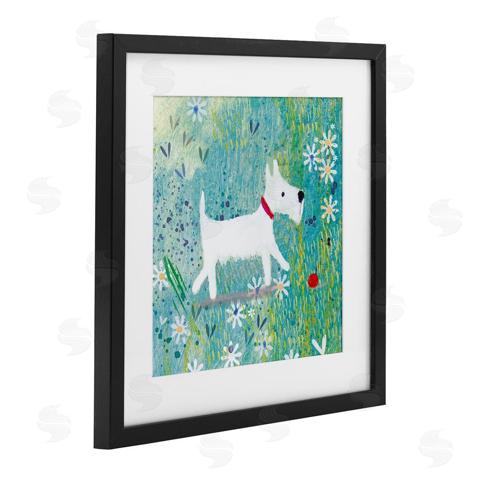Clare Tupper Little White Scottie Dog Black Framed Print Under Glass with White Mat Wall Art