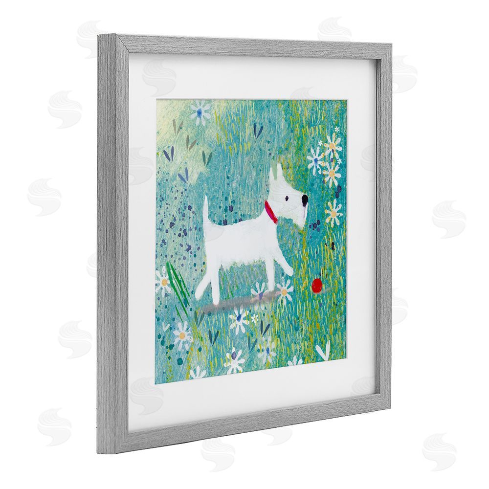 Clare Tupper Little White Scottie Dog Gray Framed Print Under Glass with White Mat Wall Art