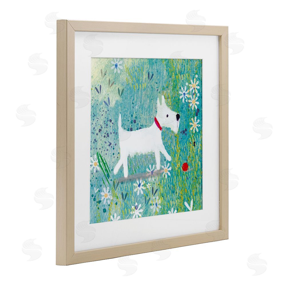 Clare Tupper Little White Scottie Dog Birch Framed Print Under Glass with White Mat Wall Art