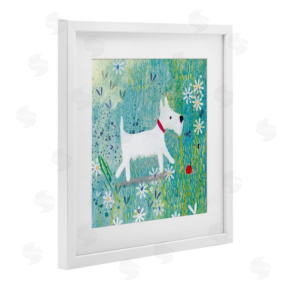 Clare Tupper Little White Scottie Dog White Framed Print Under Glass with Mat Wall Art