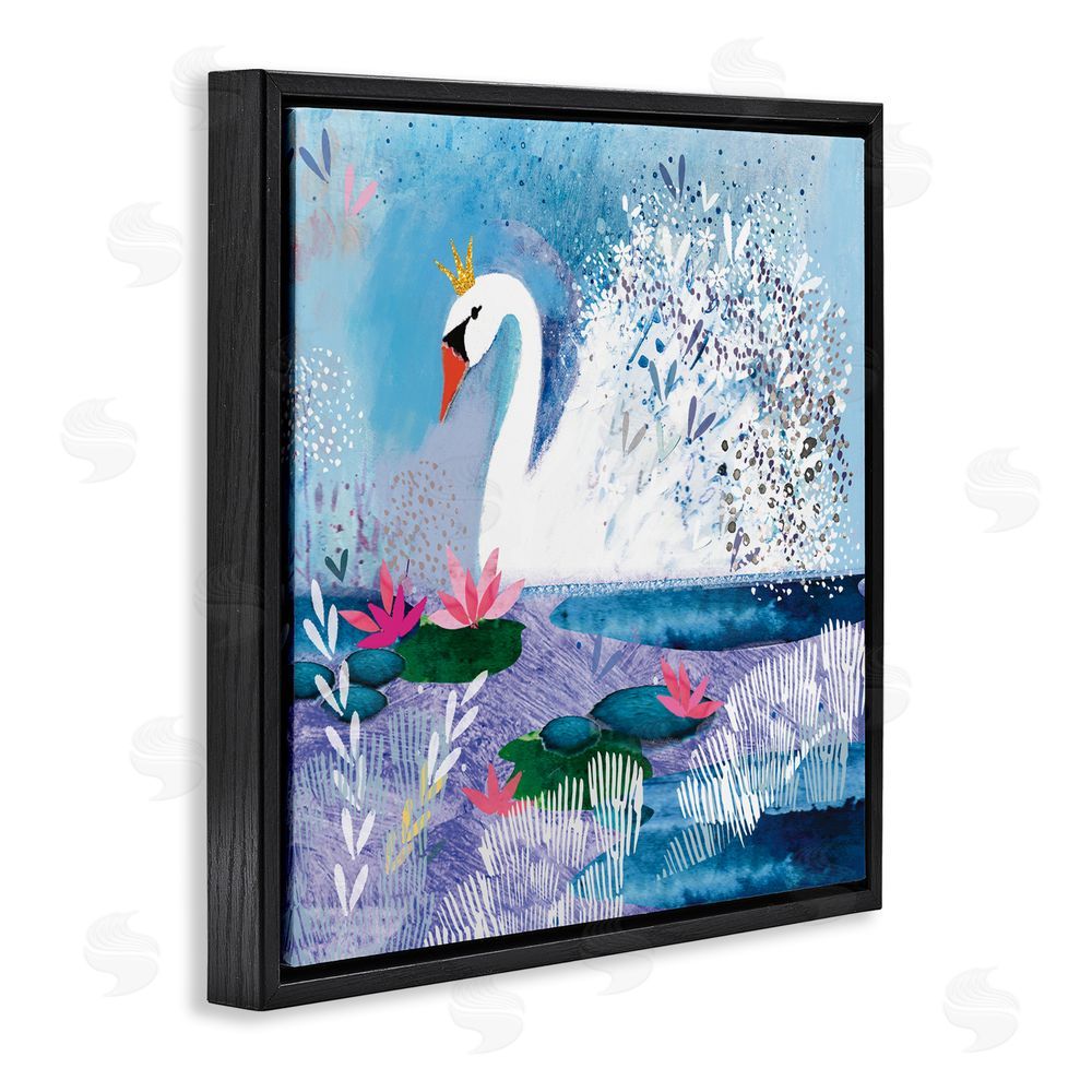 Clare Tupper Tranquil Crowned Swan Black Floating Frame Canvas Wall Art Print