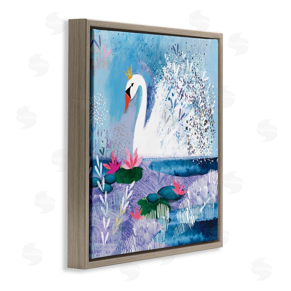 Clare Tupper Tranquil Crowned Swan Brown Floating Frame Canvas Wall Art Print