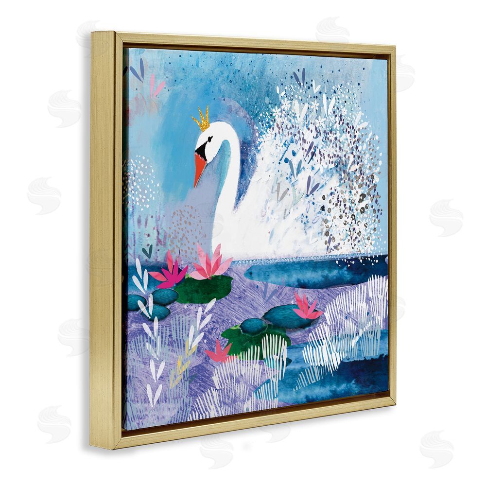 Clare Tupper Tranquil Crowned Swan Gold Floating Frame Canvas Wall Art Print