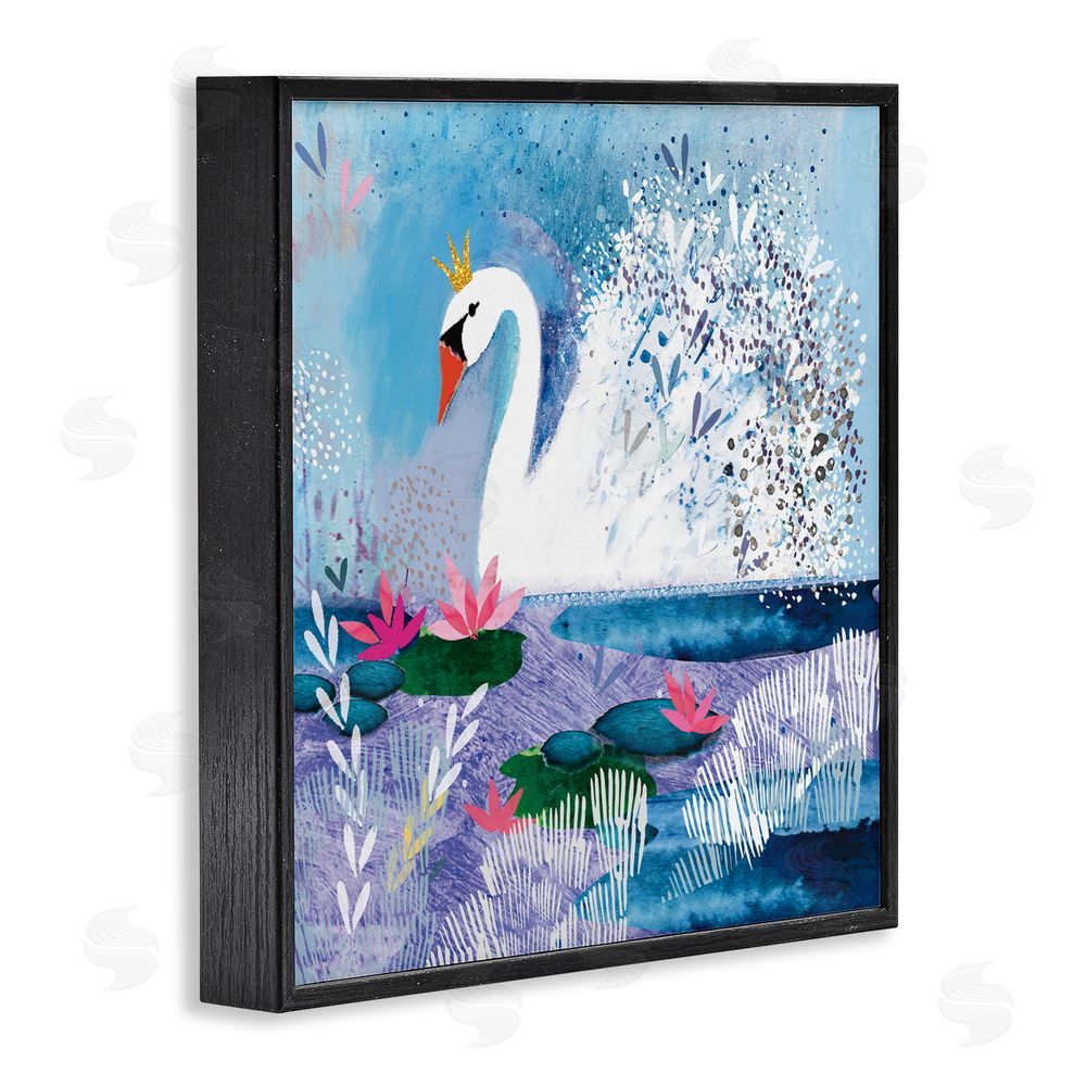 Clare Tupper Tranquil Crowned Swan Black Framed Giclee Wall Art Print