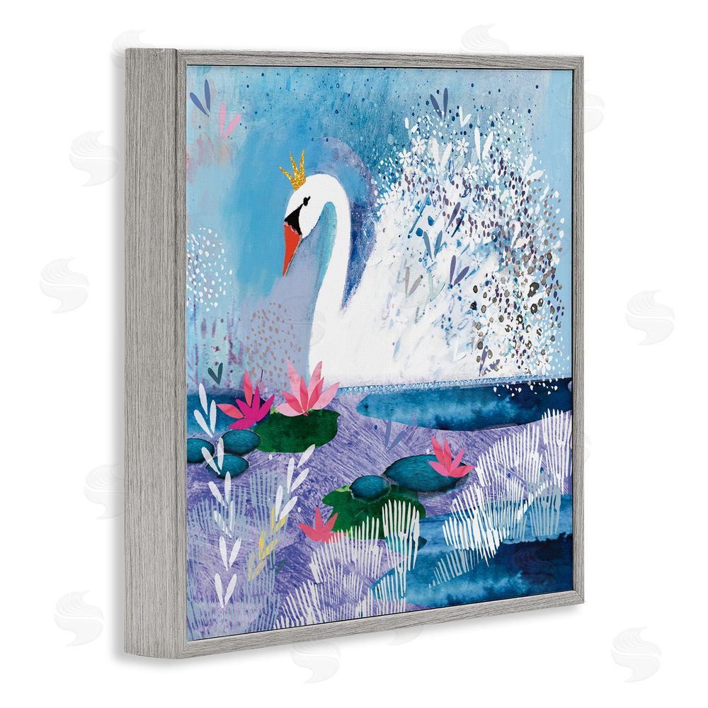 Clare Tupper Tranquil Crowned Swan Gray Framed Giclee Wall Art Print
