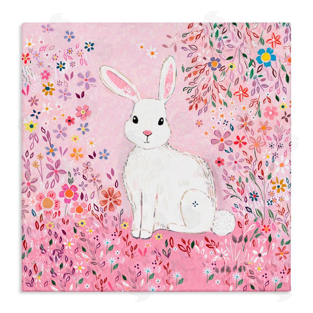Clare Tupper Playful Flopsy Floral Rabbit Canvas Wall Art Print