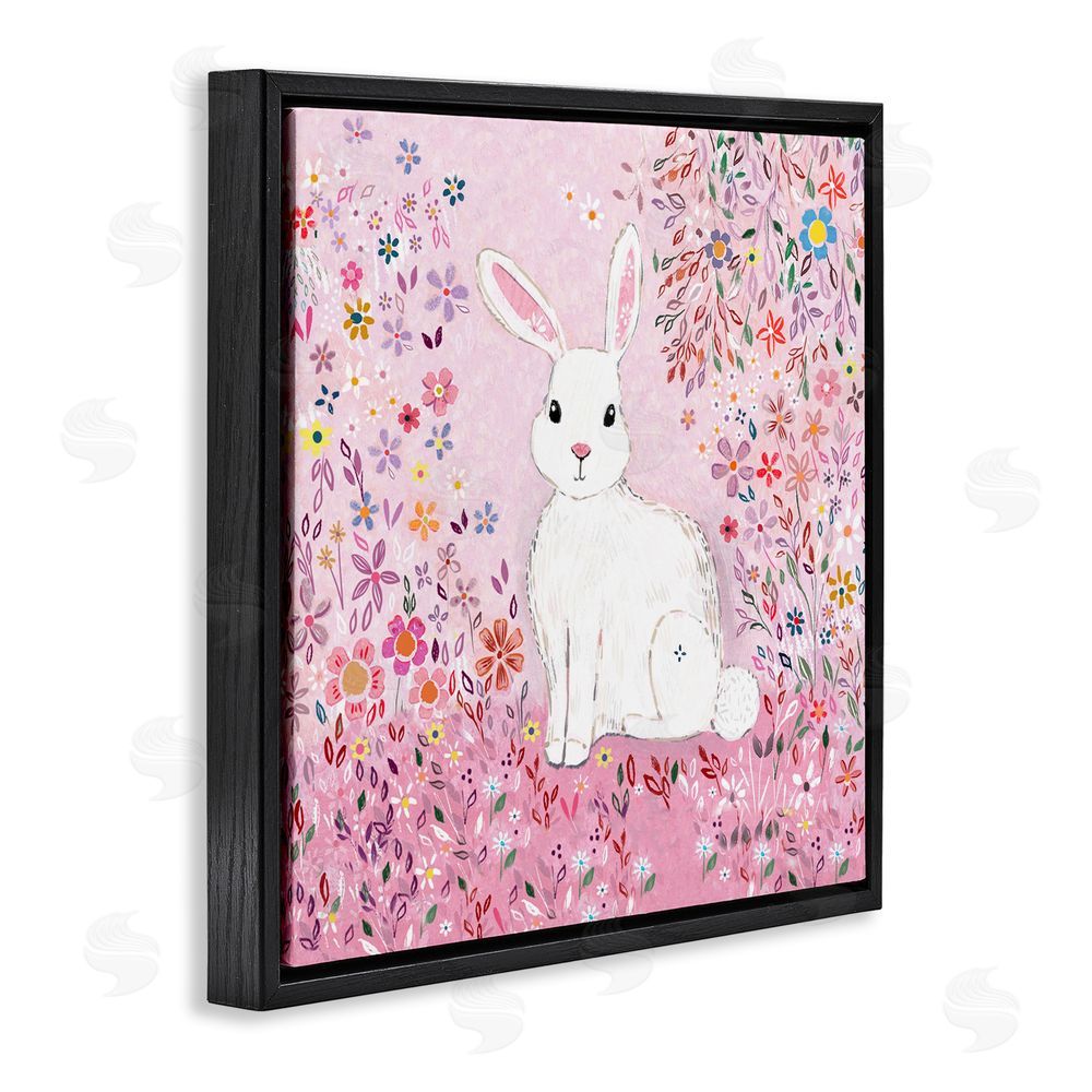 Clare Tupper Playful Flopsy Floral Rabbit Black Floating Frame Canvas Wall Art Print