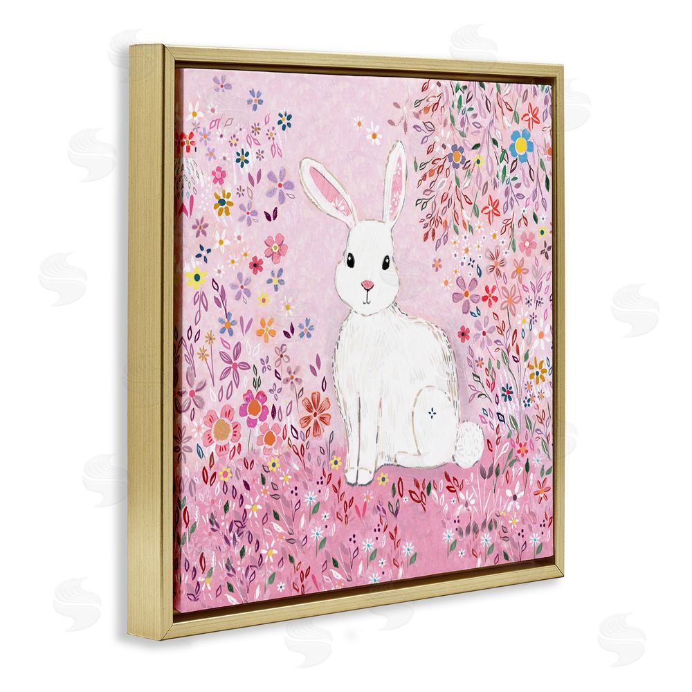 Clare Tupper Playful Flopsy Floral Rabbit Gold Floating Frame Canvas Wall Art Print