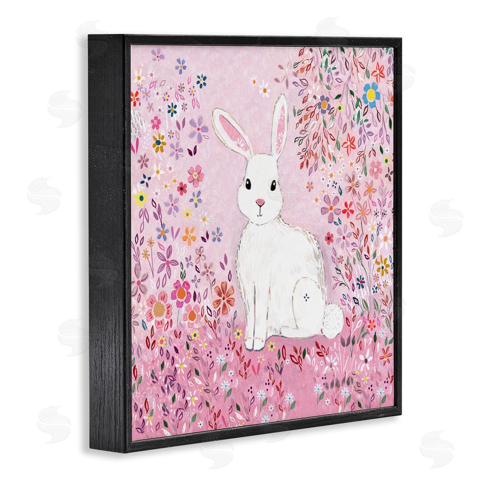 Clare Tupper Playful Flopsy Floral Rabbit Black Framed Giclee Wall Art Print