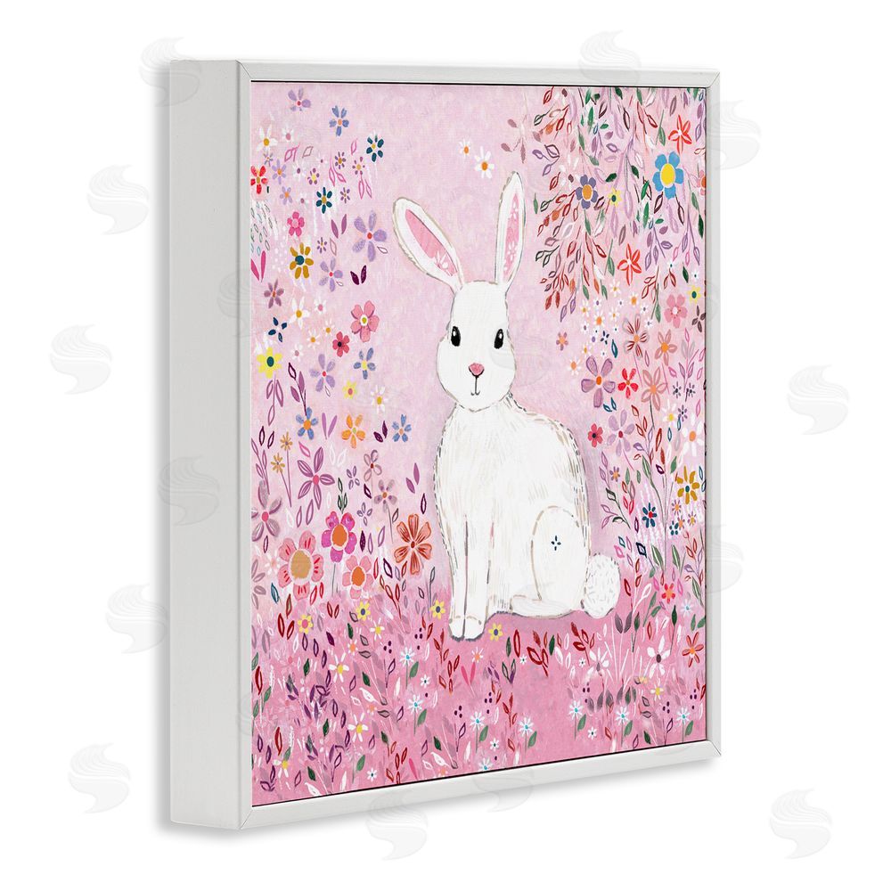Clare Tupper Playful Flopsy Floral Rabbit White Framed Giclee Wall Art Print