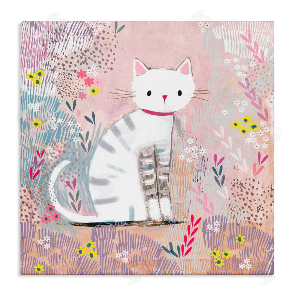Clare Tupper White Kitten with Stripes Sitting Canvas Wall Art Print