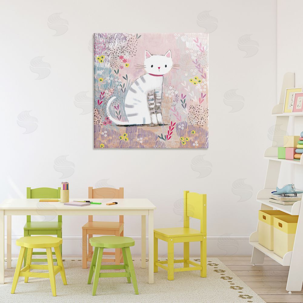 Clare Tupper White Kitten with Stripes Sitting Canvas Art on Wall