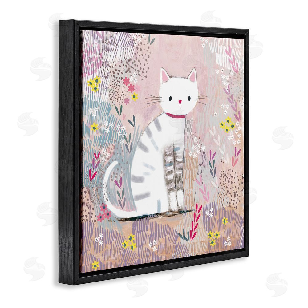 Clare Tupper White Kitten with Stripes Sitting Black Floating Frame Canvas Wall Art Print