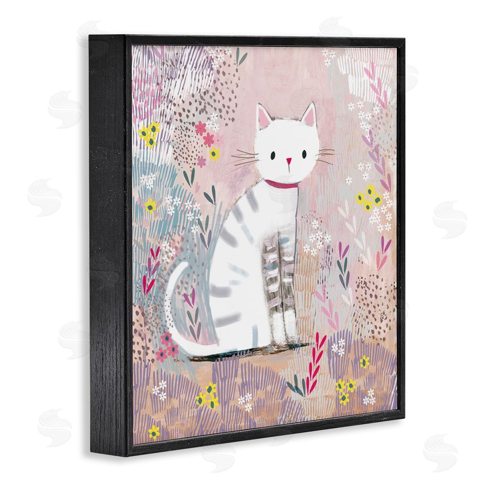 Clare Tupper White Kitten with Stripes Sitting Black Framed Giclee Wall Art Print