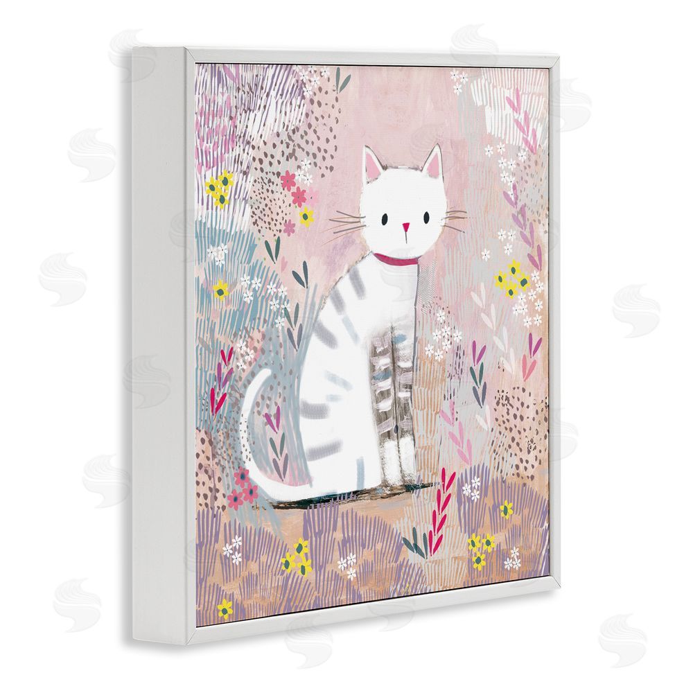 Clare Tupper White Kitten with Stripes Sitting White Framed Giclee Wall Art Print