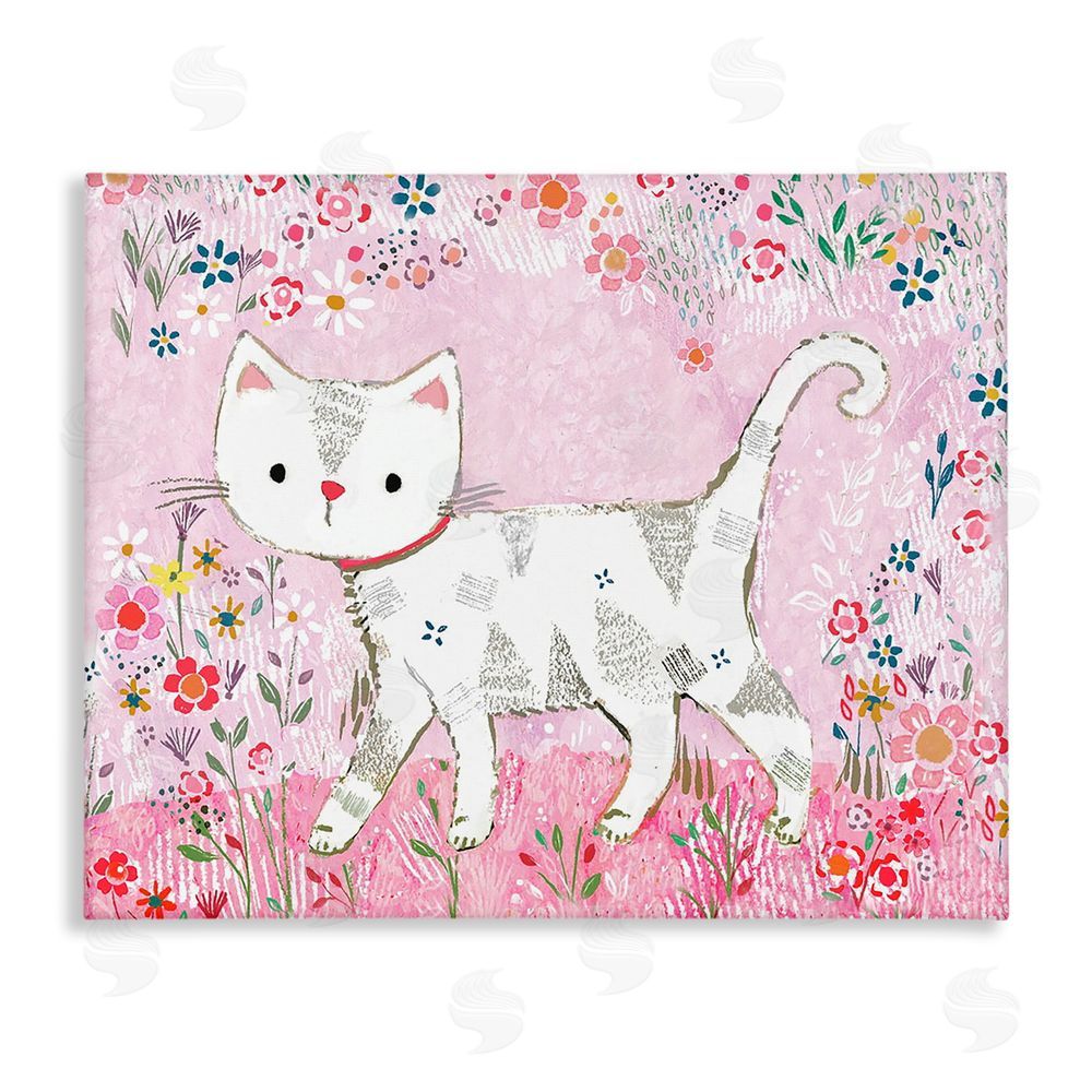 Clare Tupper Walking Cat on Pastel Pink Canvas Wall Art Print