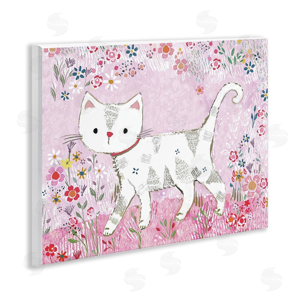 Clare Tupper Walking Cat on Pastel Pink Wall Plaque Art Print
