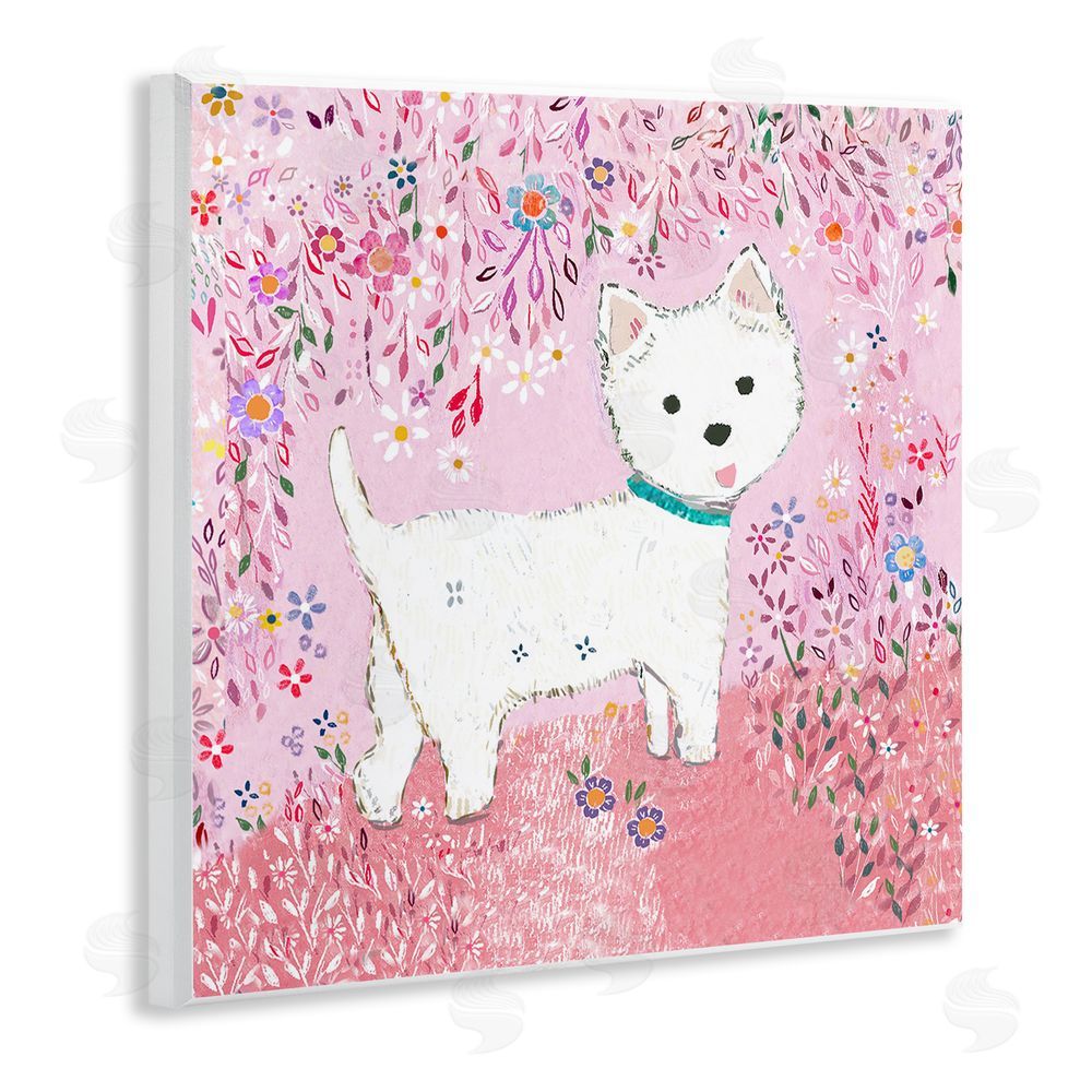 Clare Tupper Lola Pink Floral Puppy Wall Plaque Art Print