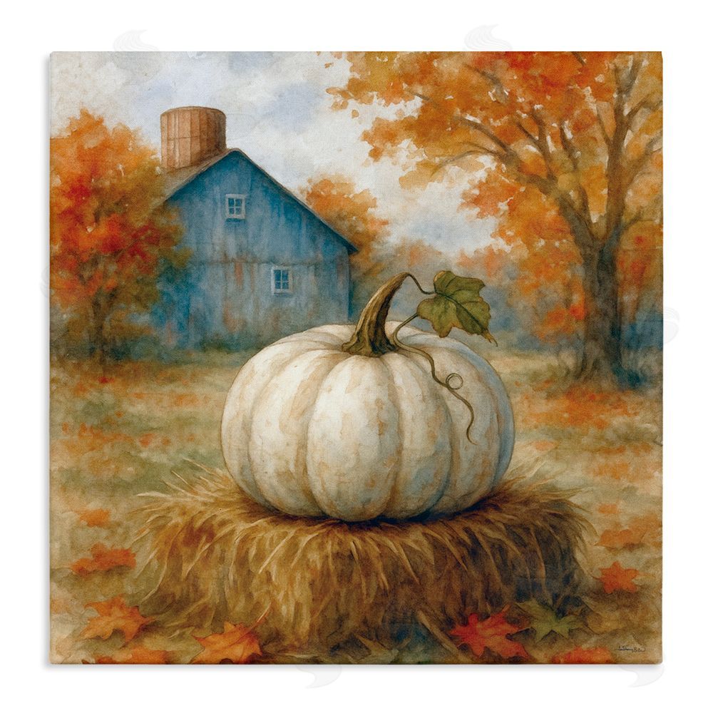 Antony Smith Harvest Pumpkin on Hay Bale Canvas Wall Art Print