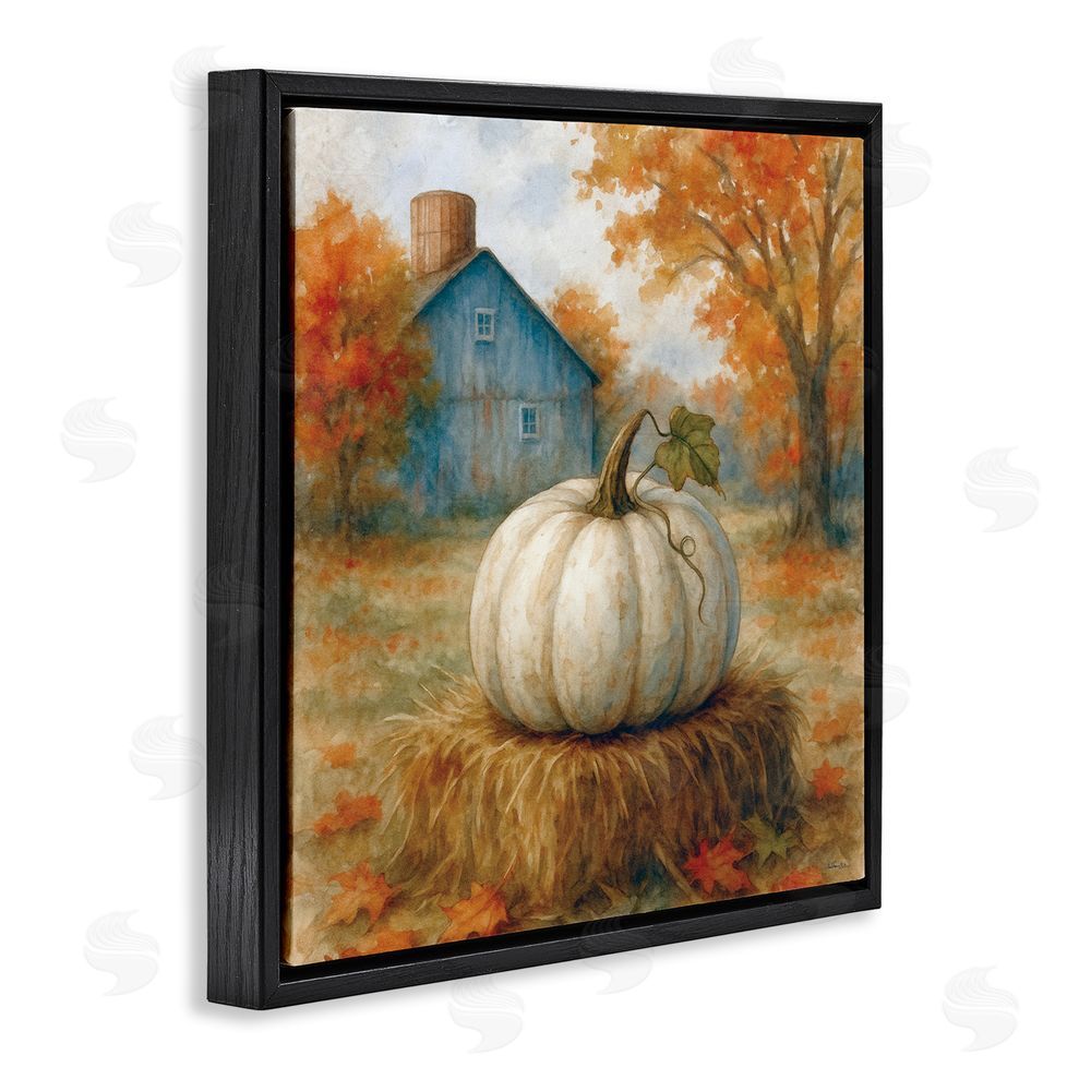 Antony Smith Harvest Pumpkin on Hay Bale Black Floating Frame Canvas Wall Art Print