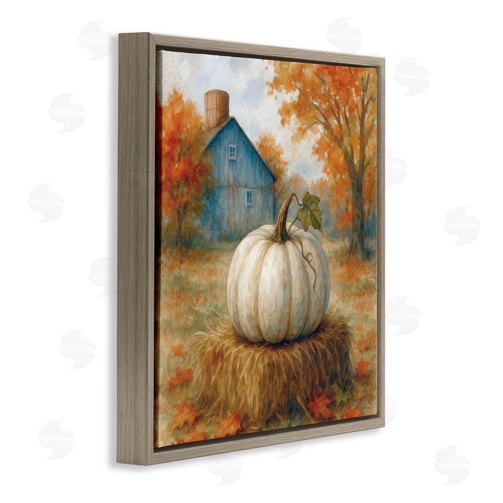Antony Smith Harvest Pumpkin on Hay Bale Brown Floating Frame Canvas Art Print
