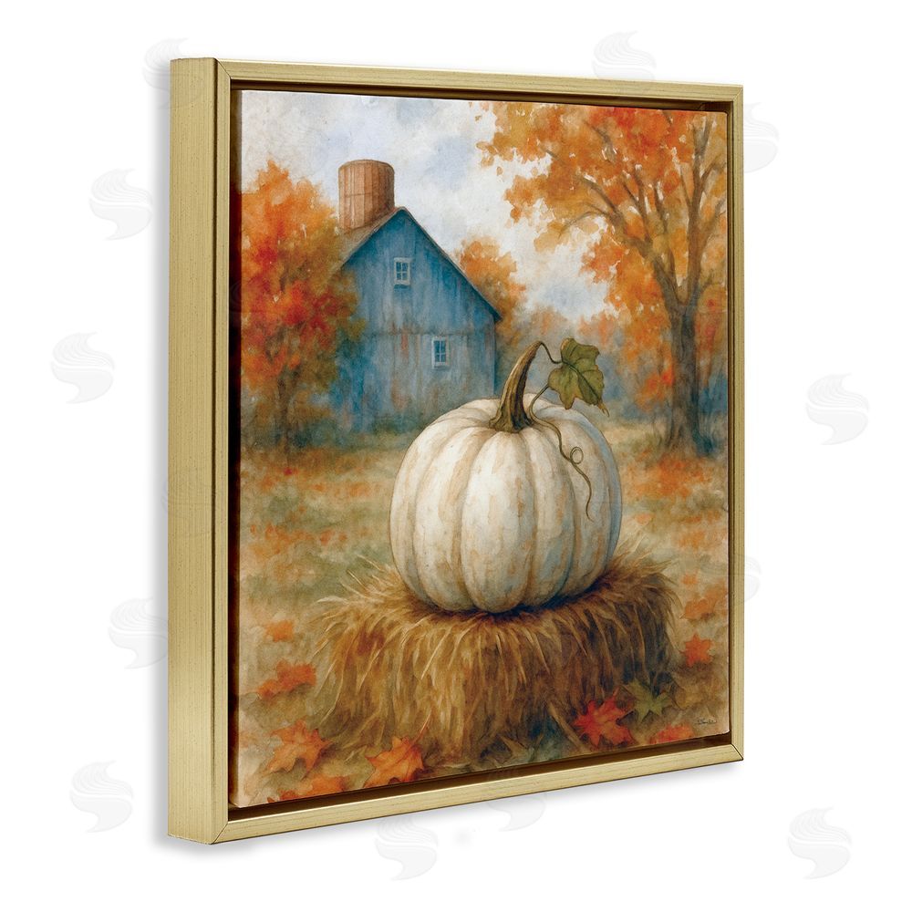 Antony Smith Harvest Pumpkin on Hay Bale Gold Floating Frame Canvas Art Print