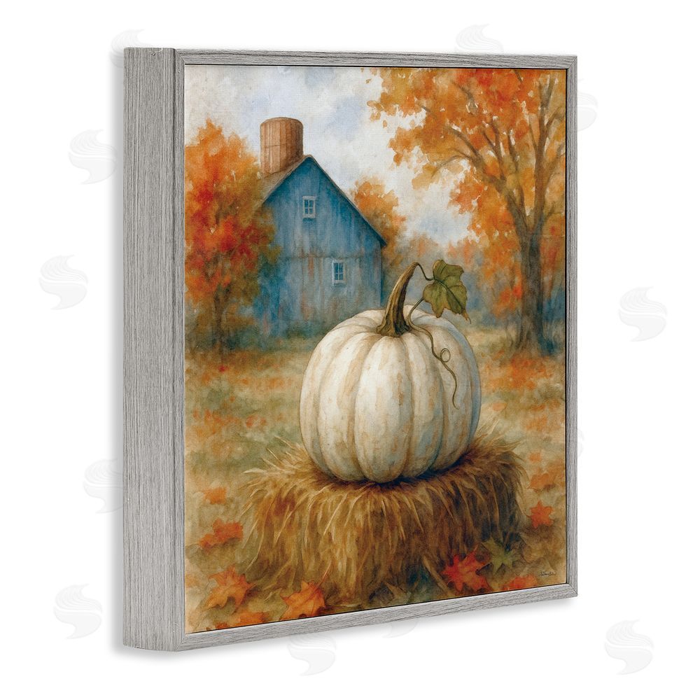 Antony Smith Harvest Pumpkin on Hay Bale Gray Framed Giclee Art Print