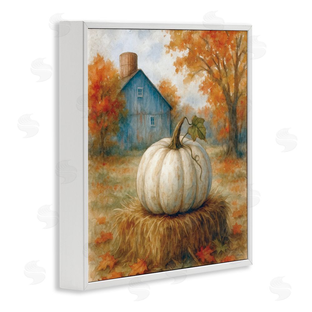 Antony Smith Harvest Pumpkin on Hay Bale White Frame Giclee Art Print