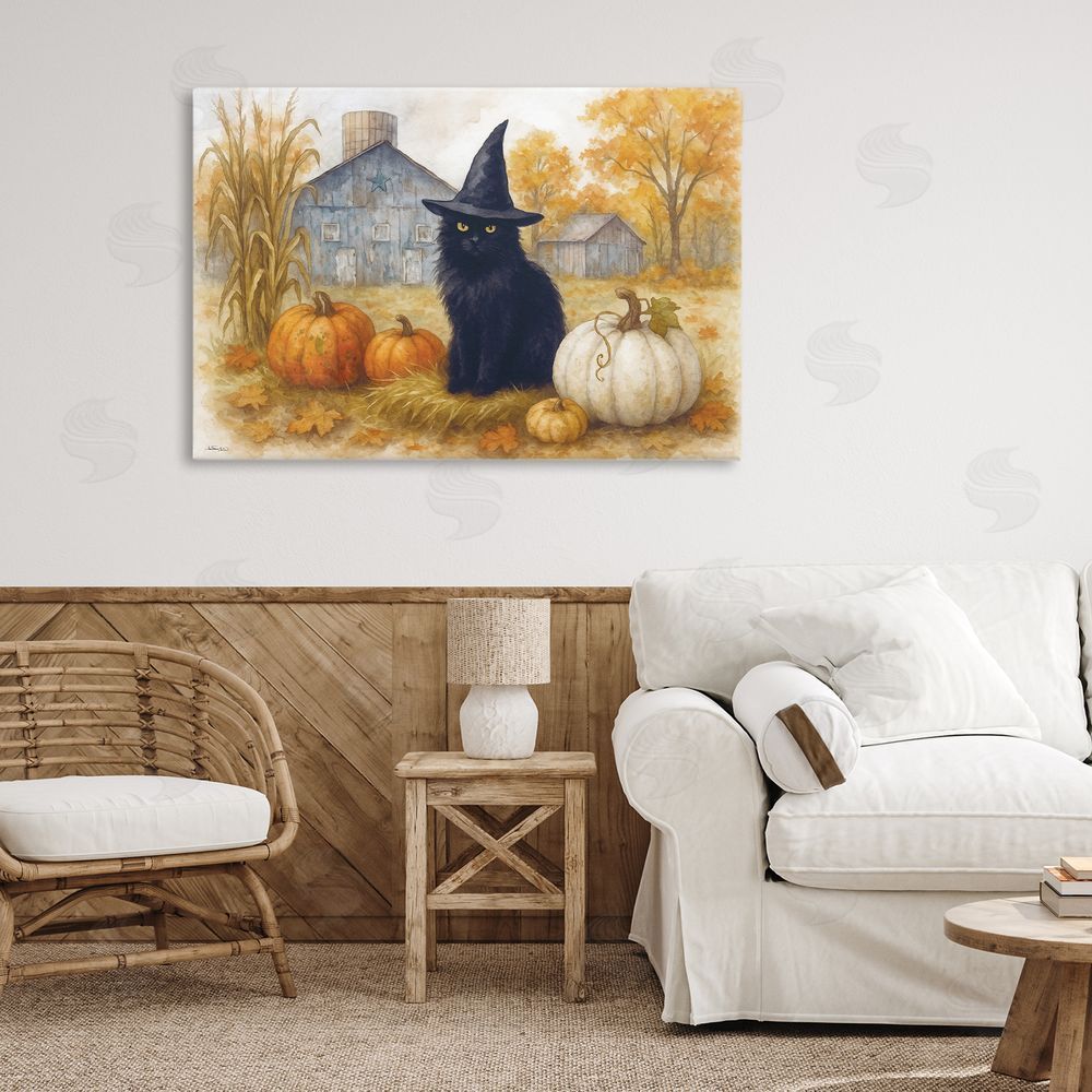 Antony Smith Witch Cat Autumnal Farm Printed Wall Art in Room