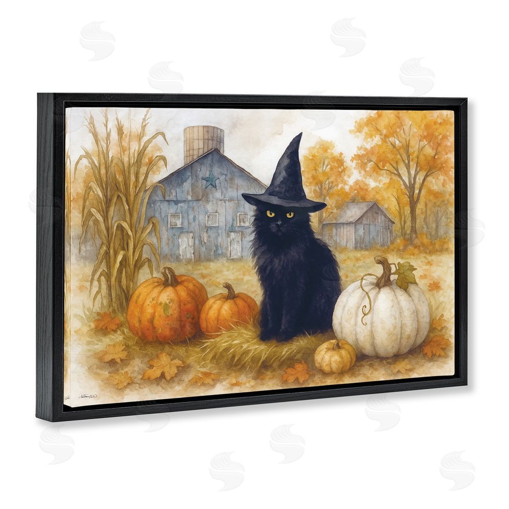 Antony Smith Witch Cat Autumnal Farm Black Floating Frame Canvas Wall Art Print