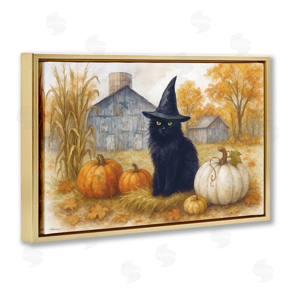 Antony Smith Witch Cat Autumnal Farm Gold Floating Frame Canvas Art Print