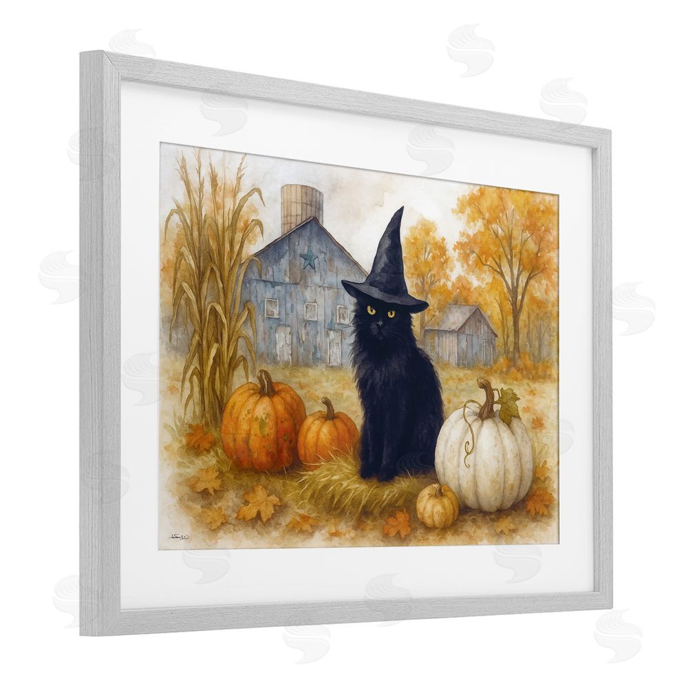 Antony Smith Witch Cat Autumnal Farm Gray Framed Print Under Glass Art