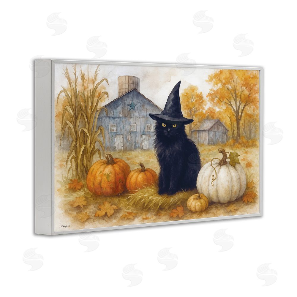 Antony Smith Witch Cat Autumnal Farm White Frame Giclee Art Print