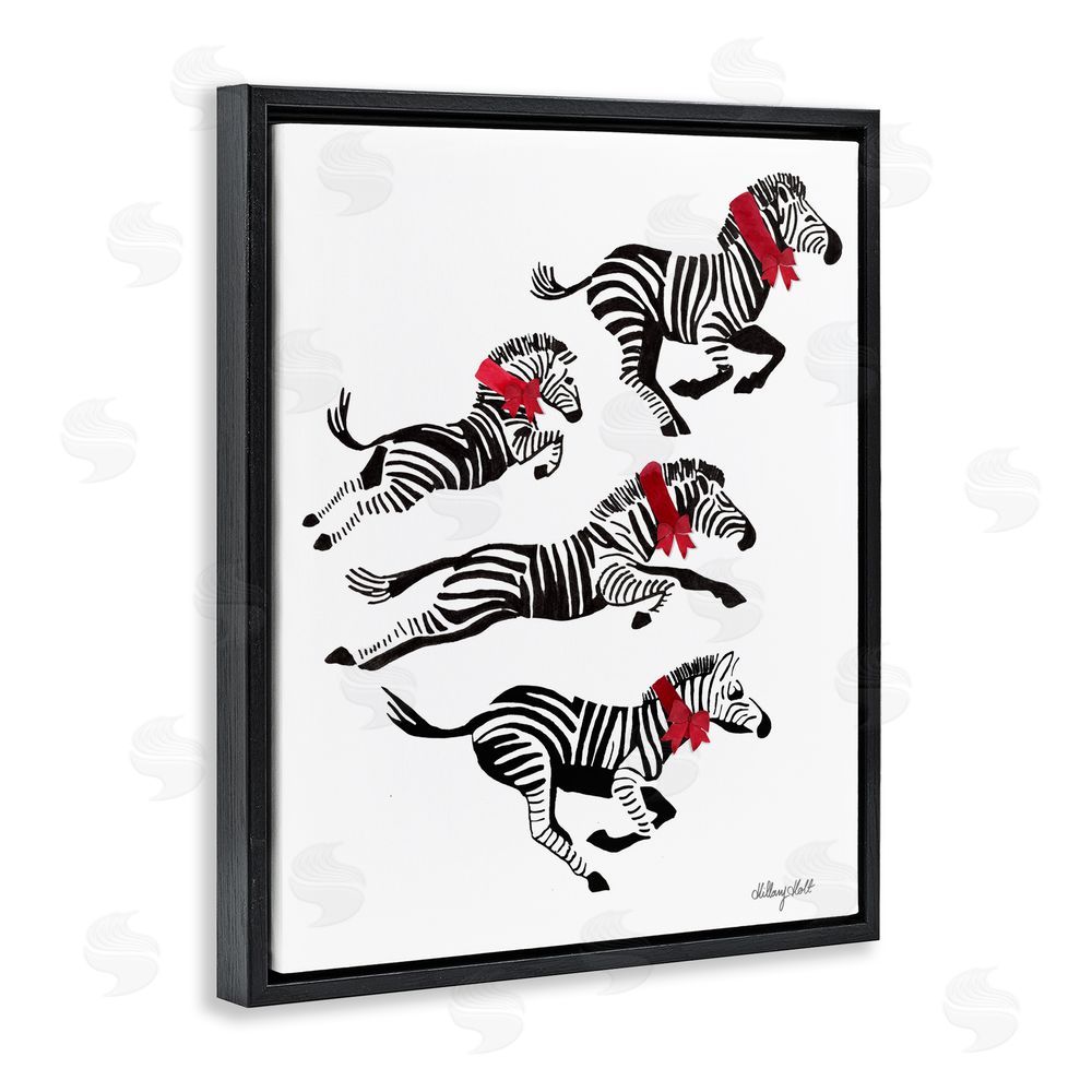 Hillary Holt Zebra Stampede with Ribbons Black Floating Frame Canvas Wall Art Print