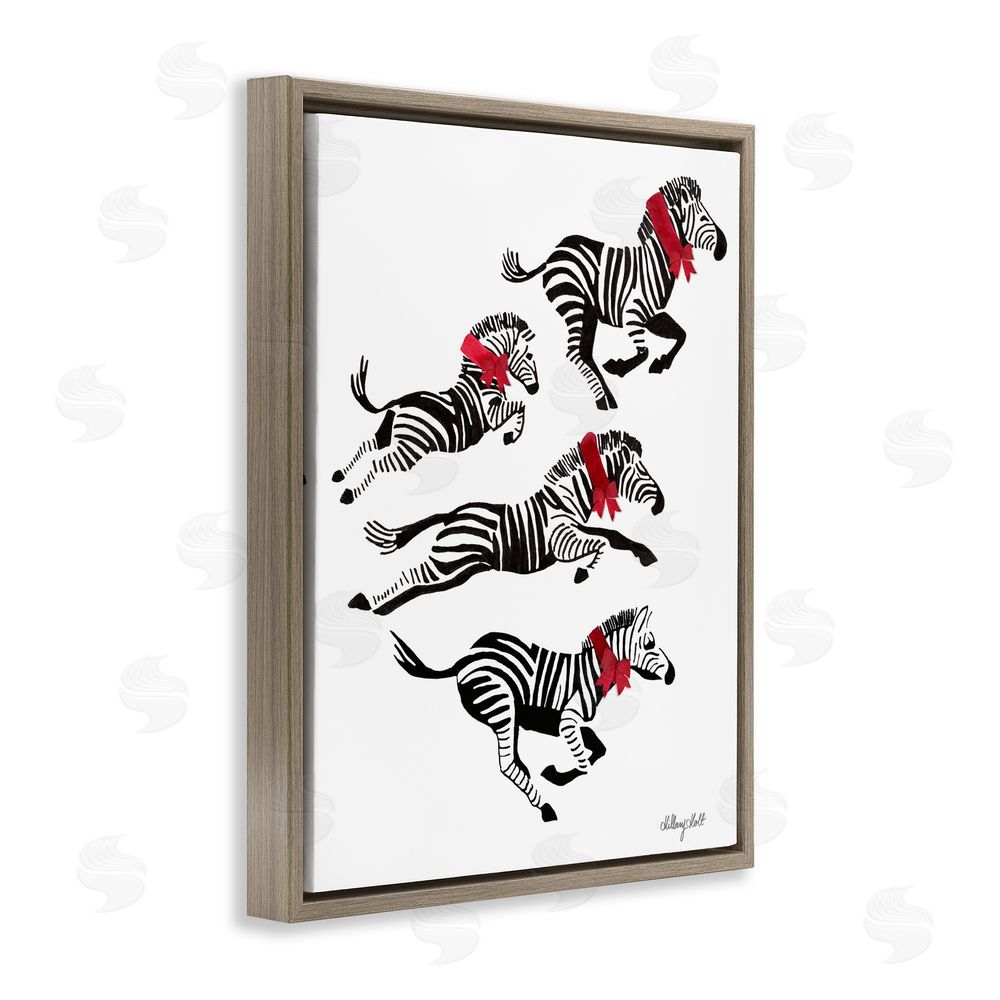 Hillary Holt Zebra Stampede with Ribbons Brown Floating Frame Canvas Wall Art Print