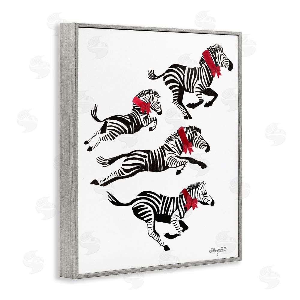 Hillary Holt Zebra Stampede with Ribbons Gray Framed Giclee Wall Art Print
