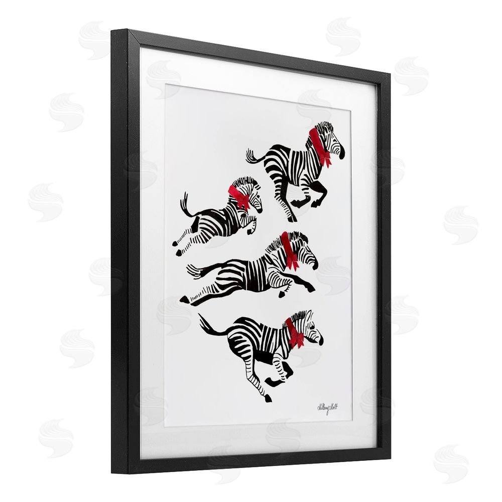 Hillary Holt Zebra Stampede with Ribbons Black Framed Print Under Glass with White Mat Wall Art