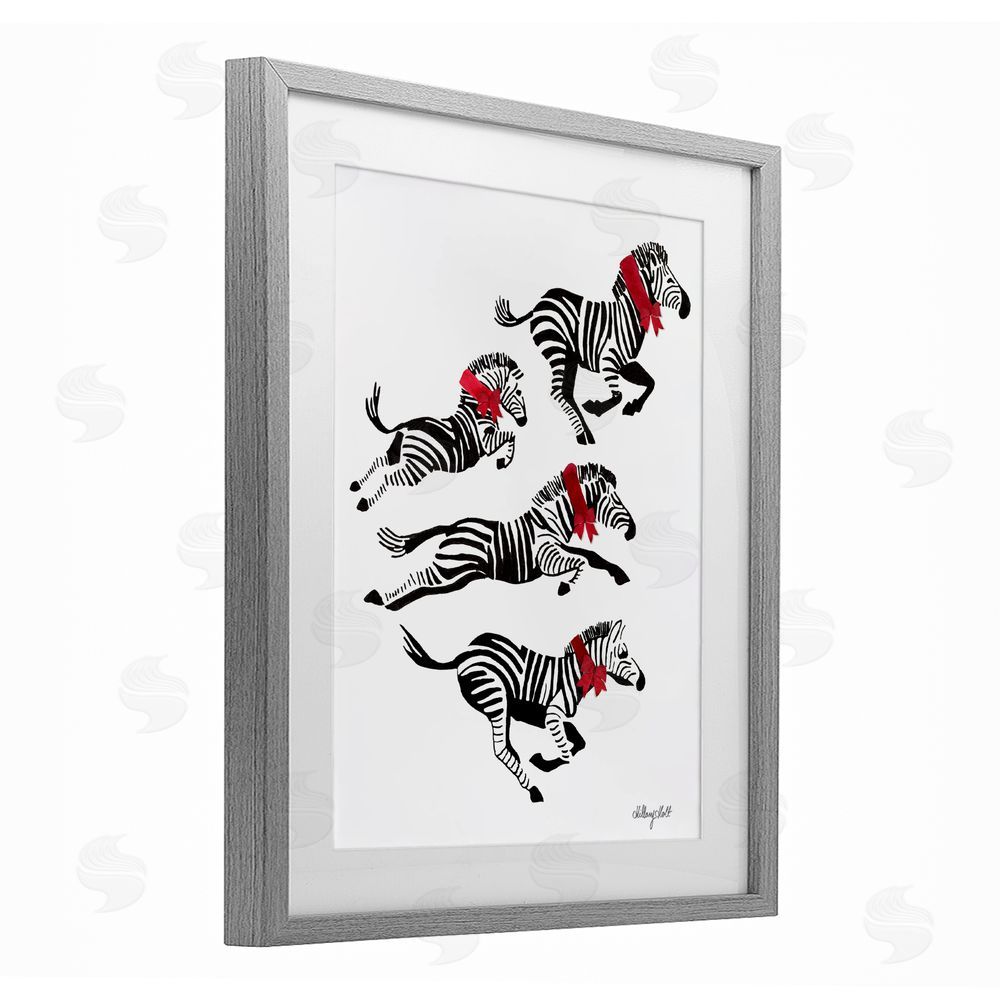 Hillary Holt Zebra Stampede with Ribbons Gray Framed Print Under Glass with White Mat Wall Art